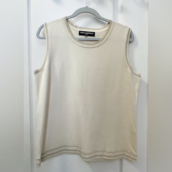Karl Lagerfeld Ivory Tank Top with Champagne Trim - Picture 3 of 3